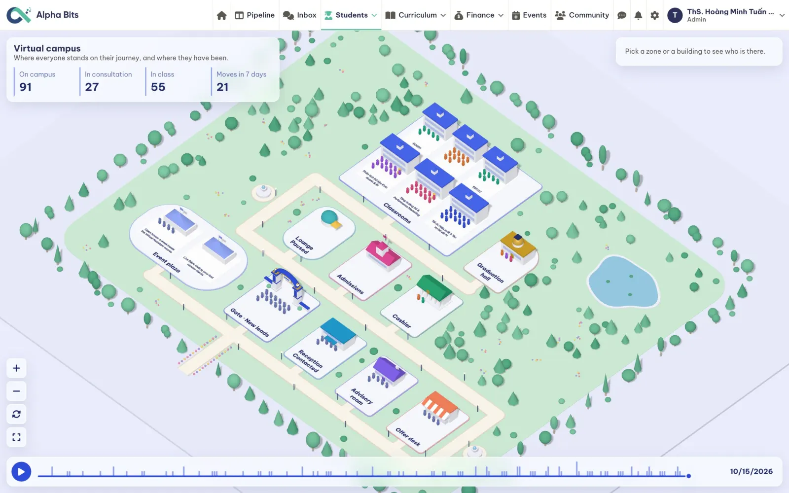 The virtual campus: a 3D map showing every student from new lead to graduate